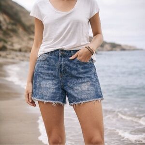 Lucky & Blessed Floral Denim Shorts Mid Rise Frayed Hem Boho Western Size 10
